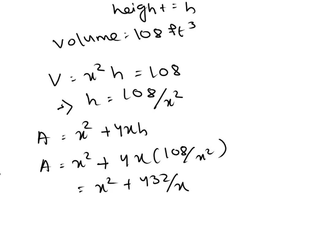 SOLVED A rectangular tank that is 108 ftÂ³ with a square base and open