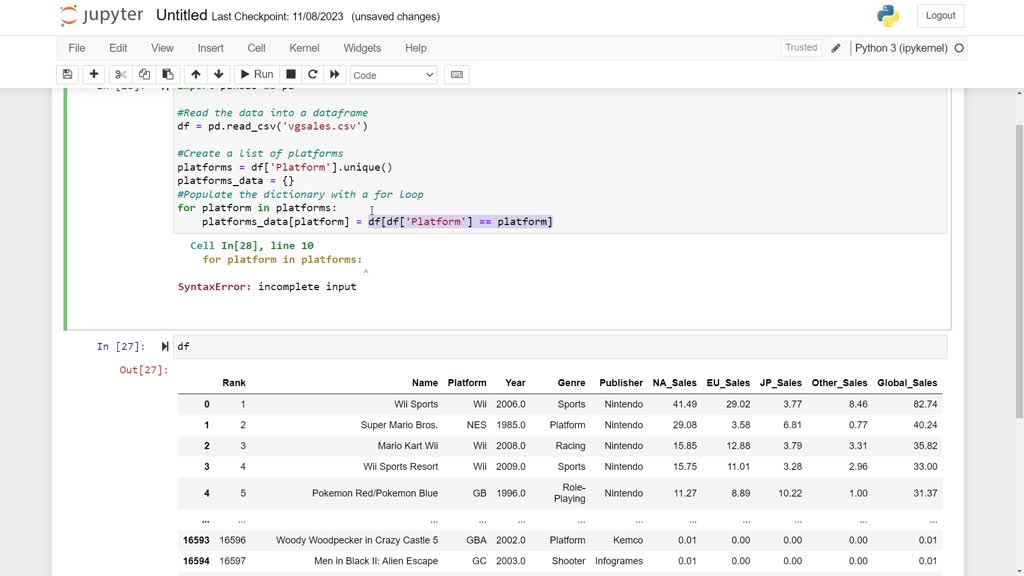 Solved using the video game sales dataset https www kaggle
