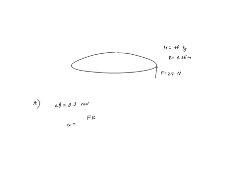 a-uniform-disk-with-mass-440-kg-and-radius-0260-m-is-pivoted-at-its-center-about-a-horizontal-frictionless-axle-that-is-stationary-the-disk-is-initially-at-rest-and-then-a-constant-force-270-16588