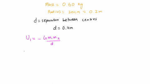 two-060-kg-basketballs-each-with-a-radius-of-20-cm-are-just-touching-ahow-much-energy-is-required-to-change-the-separation-between-the-centers-of-the-basketballs-to-14-m-ignore-any-other-gra-85992