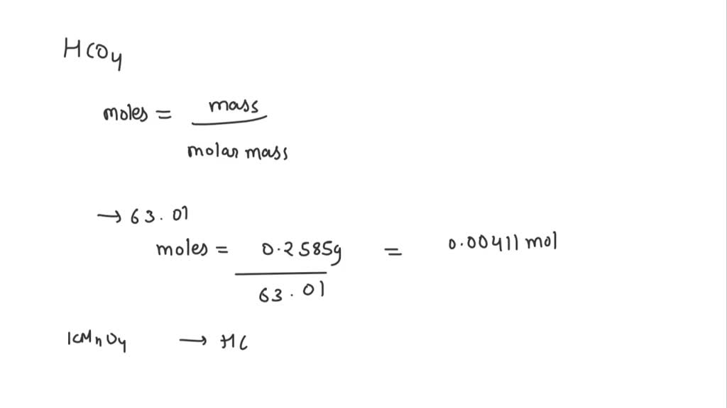 SOLVED A 0.2585 gram amount of HCO4 is dissolved in approximately 100