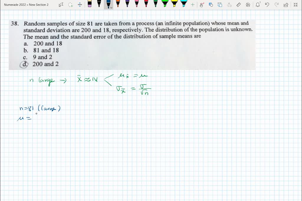 SOLVED 38. Random samples of size 81 are taken from process (an