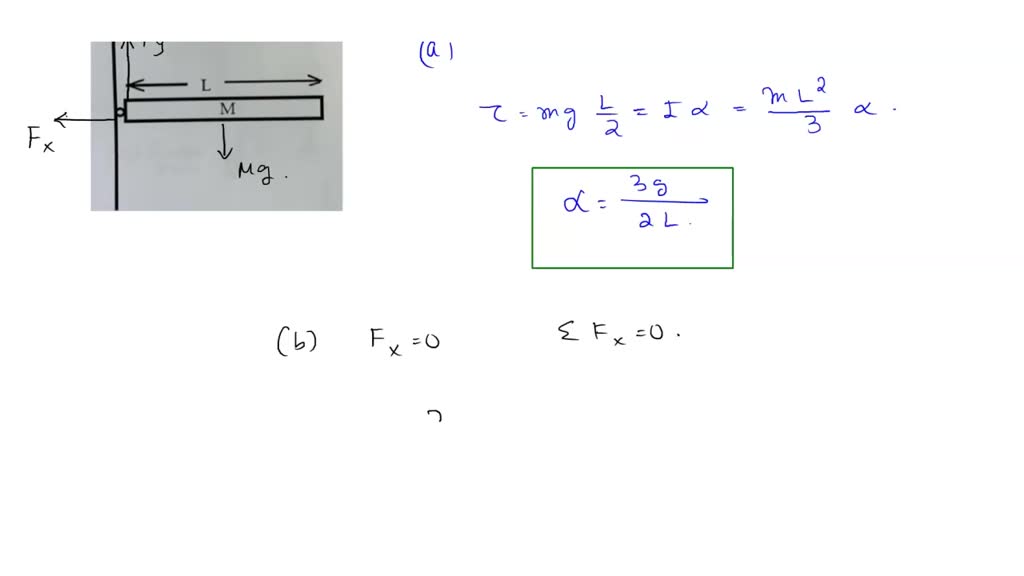 SOLVED: 8) A uniform bar of mass M and length L is attached to a wall ...