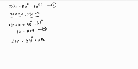 the-solution-of-a-certain-differential-equation-is-of-the-form-xtaexp9tbexp10t-where-a-and-b-are-constants-the-solution-has-initial-conditions-x010-and-x08-find-the-solution-by-using-the-ini-77388