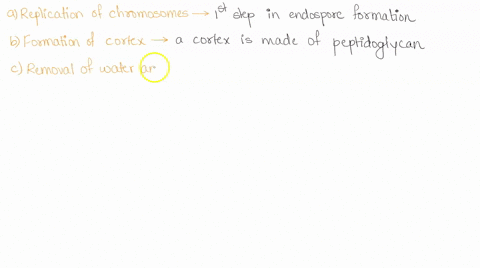 which-of-the-following-is-not-a-step-in-endospore-formation-replication-of-chromosome-formation-of-cortex-removal-of-water-and-addition-of-calcium-and-dipicolinic-acid-disintegration-of-cxos-24427