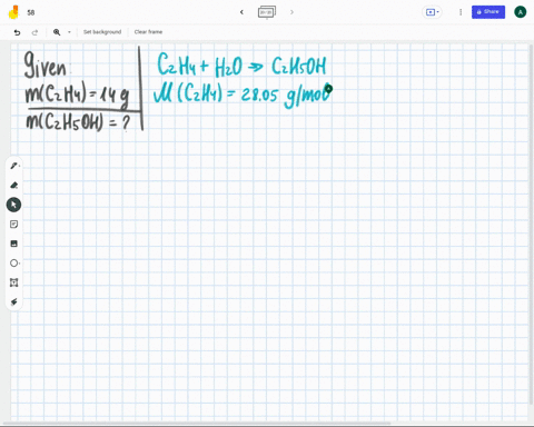 ethanol-c-2h-6o-molar-mass-4607-gmol-is-synthesized-by-reacting-ethylene-c-2h-4-molar-mass-2805-gmol-with-water-how-many-grams-of-ethanol-are-formed-from-14-g-of-ethylene-72934