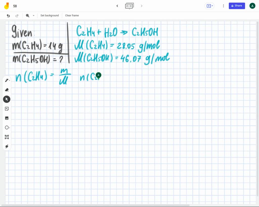 SOLVED Ethanol C 2H 6O molar mass 46.07 g mol is synthesized