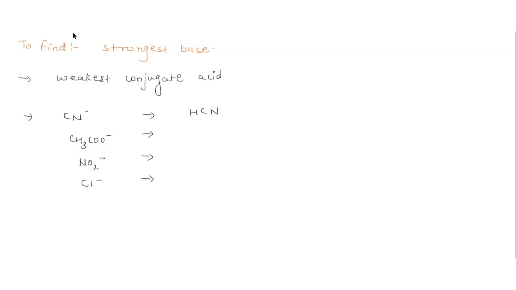 Solved which is the strongest base cn ch3coo no2 cl 