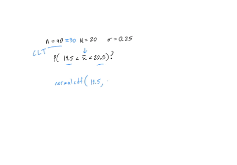 if-samples-of-size-40-are-drawn-from-a-population-with-mean-20-and-standard-deviation-equal-to-025-what-is-the-probability-that-the-sample-mean-will-lie-between-the-values-195-and-205-85708