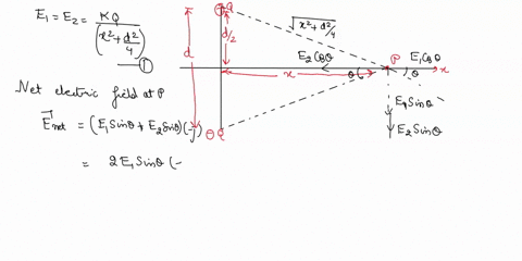 pl-consider-two-charges-q-of-equal-magnitudes-and-opposite-signs-separated-by-a-distance-d-such-an-arrangement-of-charges-is-called-an-electric-dipole-find-the-electric-field-point-equidista-26047
