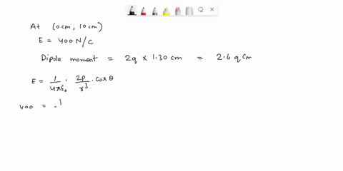 an-electric-dipole-is-formed-from-two-charges-q-spaced-130-cm-apart-the-dipole-is-at-the-origin-oriented-along-the-y-axis-the-electric-field-strength-at-the-point-xy0cm10cm-is-400-nc-what-is-98258