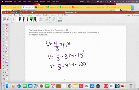 find-the-volume-of-the-sphere-either-enter-an-exact-answer-in-terms-of-pipi-or-use-3143143-point-14-for-pipi-and-round-your-final-answer-to-the-nearest-hundredth-the-radius-is-10-86437