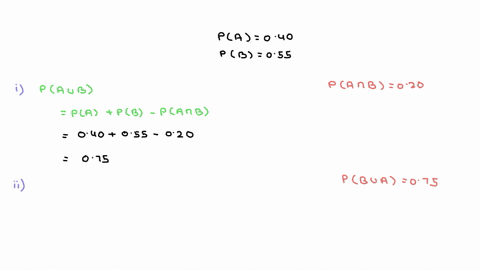 given-two-events-a-and-b-with-probabilities-pa-040-and-pb-055-calculate-the-indicated-probabilities-given-the-additional-piece-of-information-a-find-pa-b-if-you-know-pa-b-020-pa-b-b-find-pb-a-if-you-k