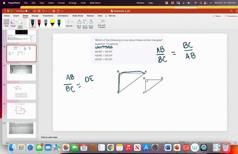 which-of-the-following-is-true-about-these-similar-triangles-question-13-options-abbc-bcab-abbc-deef-abbc-dedf-abbc-bcdf-33118