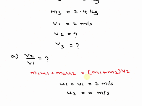 a-block-of-mass-m1-170-kg-moving-at-v1-200-msundergoes-a-completely-inelastic-collision-with-a-stationary-block-of-mass-m2-0300-kg-the-blocks-then-move-stuck-together-at-speed-v2-after-a-sho-56978