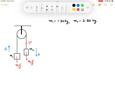 the-figure-shows-two-blocks-connected-by-a-massless-rope-that-passes-over-a-frictionless-pulley-mass-mi-130-kg-mass-m2-280-kg-determine-the-magnitude-of-the-blocks-acceleration-b-determine-t-64573