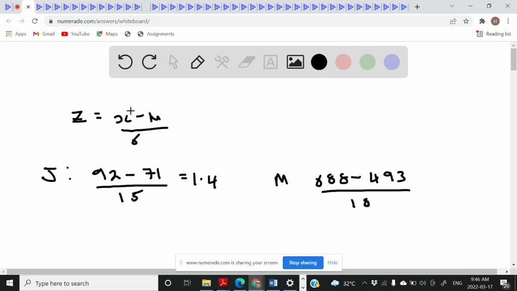 SOLVED: Calculate the Z-score for each: a) Jack got a score of 92 on a ...