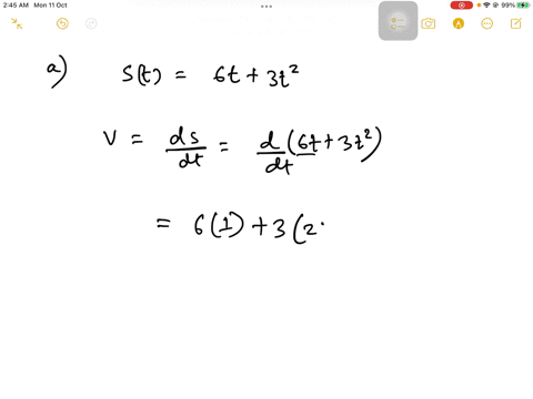 if-a-ball-is-given-a-push-so-that-it-has-an-initial-velocity-of-6-ms-down-a-certain-inclined-plane-then-the-distance-it-has-rolled-after-t-seconds-is-given-by-the-following-equation-st-6t-3t2-a-find-t