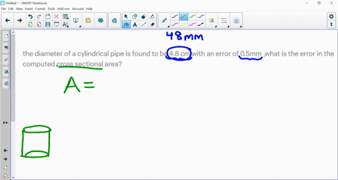 the-diameter-of-a-cylindrical-pipe-is-found-to-be-48-cm-with-an-error-of-05mm-what-is-the-error-in-the-computed-cross-sectional-area