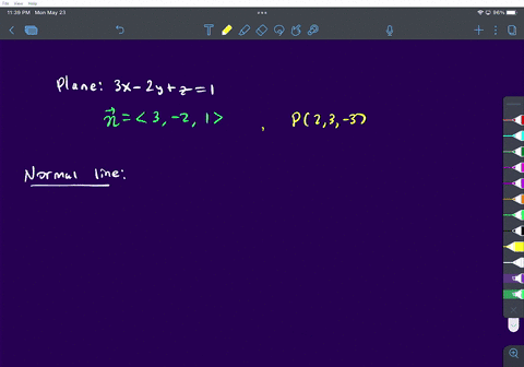 determine-an-equation-for-the-line-that-is-perpendicular-to-the-plane-3x-2y-z-passing-through-2-3-3-give-your-answer-in-vector-parametric-and-symmetric-form-89806