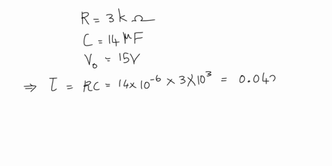 the-rc-circuit-shown-in-the-figure-has-resistance-of-r-3ko-and-the-capacitance-of-c14uf-the-capacitor-is-initially-charged-and-at-voltage-vo-15v-at-t-0-when-the-switch-is-closed_-determine-t-90823