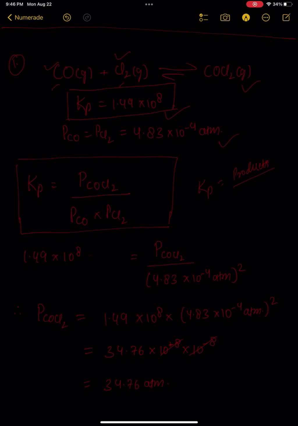 SOLVED Carbon monoxide and chlorine gas react to produce phosgene (COCl2) gas according to the