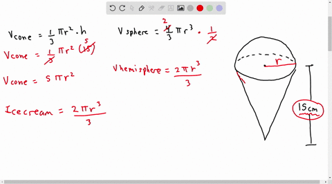 a-circular-cone-of-height-15-cm-holds-some-ice-cream-the-ice-cream-above-the-cone-is-a-hemisphere-and-the-ice-cream-inside-the-cone-occupies-16-of-the-space-in-the-cone-assume-that-the-volum-97114