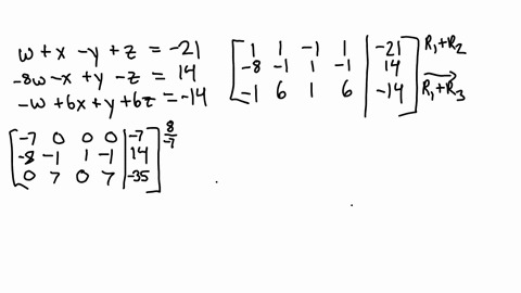use-gaussian-elimination-to-find-the-complete-solution-to-the-following-system-of-equations-or-show-that-none-exist-beginaligned-wx-yz-21-8-w-xy-z-14-w6-xy6-z-14-endaligned-select-the-correct-choice-b