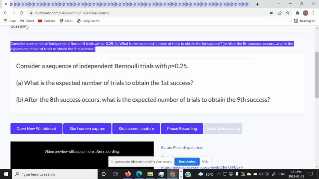 SOLVED Consider a sequence of independent Bernoulli trials with p0.25