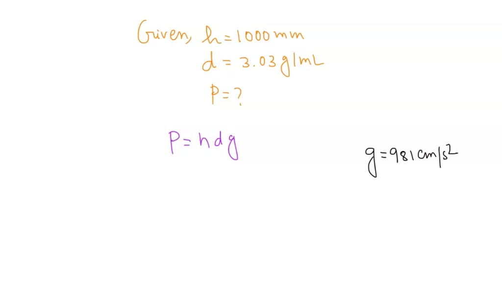 SOLVED Br2 is a liquid with a density of 3.03 g/mL. Determine the pressure in atm exerted by a