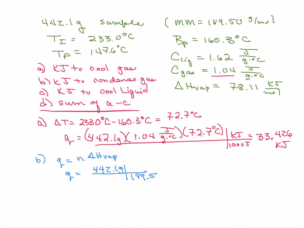 SOLVED: A 442.1 gram sample of an unknown substance (MM = 189.50 g/mol ...