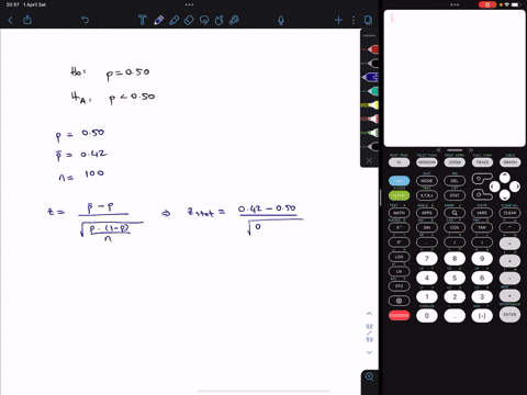 for-a-test-of-h0-p050-the-sample-proportion-is-042-based-on-a-sample-size-of-100-a-find-the-test-statistic-z-b-find-the-p-value-for-ha-p-050-48149