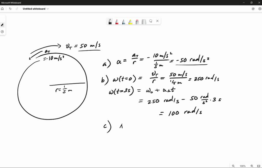 At t = 3.00 s a point on the rim of a 0.200mradius wheel has a