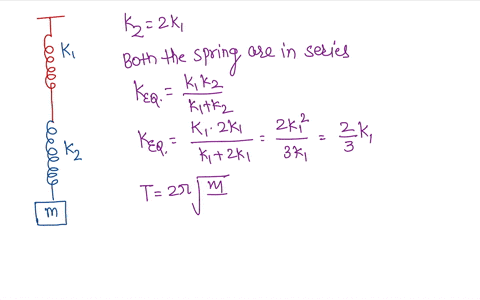 find-the-frequency-of-oscillation-of-mass-m-suspended-by-two-springs-having-constants-k_1and-k_2in-each-of-the-configurations-shown-where-k_2-2k-1-68439