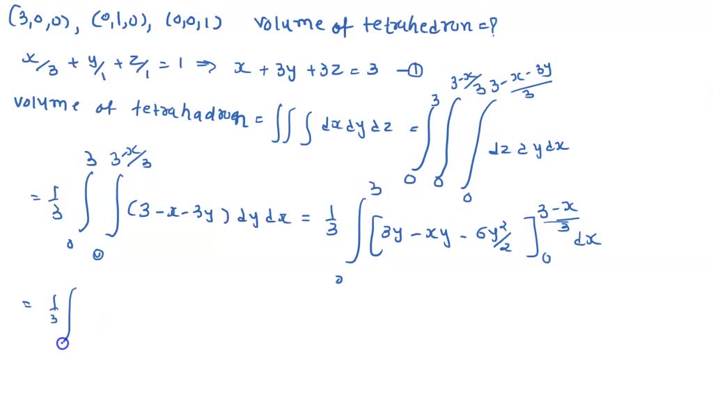 Solved Find The Volume Of The Tetrahedron In The First Octant Bounded By The Coordinate Planes