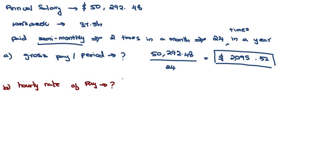 Tom is employed at an annual salary of 50,292.48. His regular workweek ...