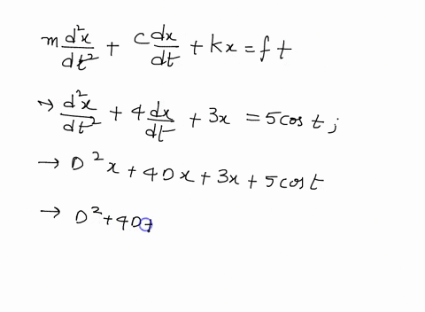 to-a-damped-spring-mass-system-whose-parameters-are-m-1-kg-c-4-n-sec-m-and-k-3-n-m-is-applied-an-external-force-given-by-f-t-5-cos-t-describe-the-motion-of-the-system-assuming-that-x-0-0-and-26371