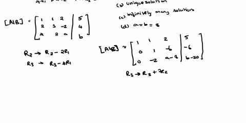 use-an-augmented-matrix-and-row-operations-to-find-the-values-of-a-and-b-for-which-the-following-system-has-no-solution-b-unique-solution-and-infinitely-many-solutions-and-find-this-solution-60421