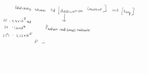 the-affinity-or-dissociation-constant-kd-between-a-protein-and-a-small-molecule-was-measured-using-equilibrium-dialysis-at-25-30-and-37c-the-kd-values-were-99-x-10-8-16-x-10-6-and-312-x-10-5-46906