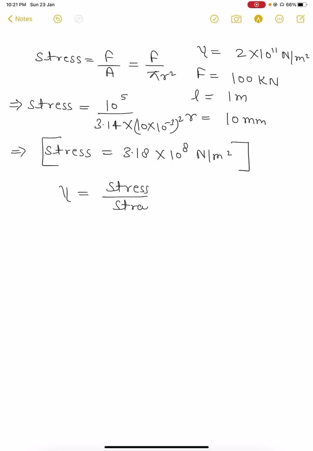 SOLVED A steel rod has radius 10mm and lenght of 1 m. A 100kN force