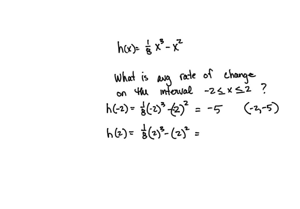 SOLVED: h(x) = (1)/(8)x^3 - x^2 What is the average rate of change of h ...