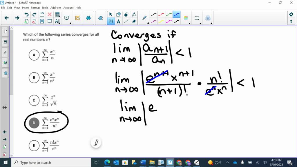 SOLVED: Which of the following series converges for all real numbers x ...