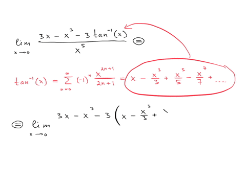 7-use-maclaurins-series-of-tan-1x-to-evaluate-lim-_x-rightarrow-0-frac3-x-x3-3-tan-1xx5-hitul-tan-1xsum_n0infty-1n-fracx2-n12-n1-a-003-b-0-c-002-d-007-e-06