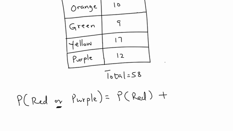 in-a-particular-bag-of-skittles-there-are-10-red-10-orange-9-green-17-yellow-and-12-purple-skittles-give-the-indicated-probability-selecting-a-red-or-a-purple-skittle