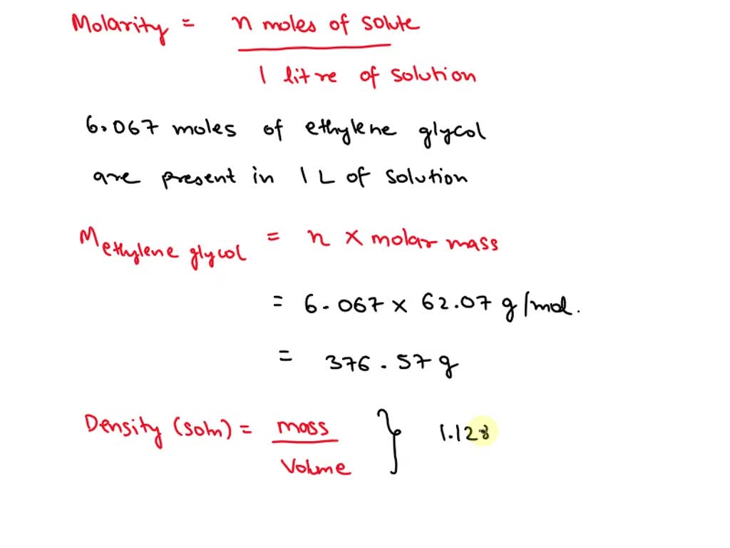 SOLVED: An aqueous solution of antifreeze contains 6.067 M ethylene ...