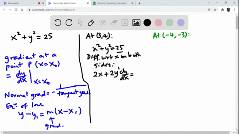 find-equations-for-the-tangent-line-and-normal-line-to-the-circle-at-each-given-point-the-normal-line-at-a-point-is-perpendicular-to-the-tangent-line-at-the-point-use-a-graphing-utility-to-g-55613