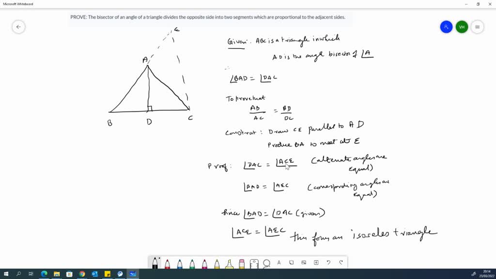 Solved Prove The Bisector Of An Angle Of A Triangle Divides The Opposite Side Into Two 3714