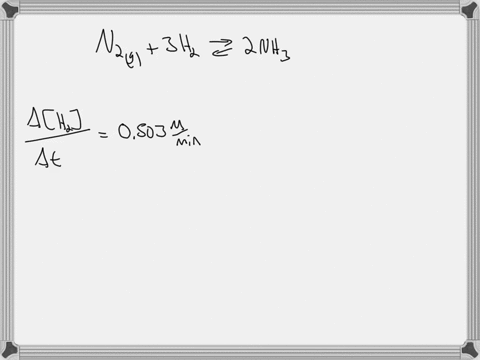 in-the-synthesis-of-ammonia-at-some-time-and-at-some-concentrations-of-reactants-the-rate-of-hydrogen-disappearance-is-determined-to-be-0503-mmin-what-is-the-rate-of-appearance-of-nh3-n2-g-3-15898