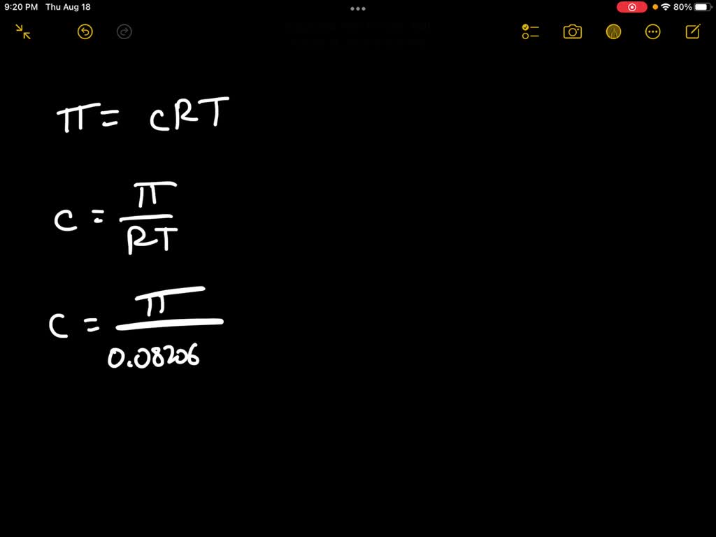 SOLVED The osmotic pressure of a solution is calculated using the formula Π=MRT where Π is the
