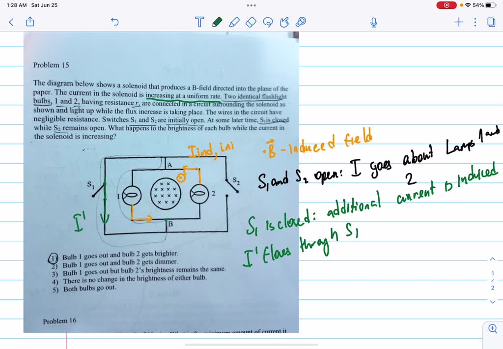 SOLVED ST (/ C0S (/ Problem 15 The diagram below shows a solenoid thal produces a Bfield
